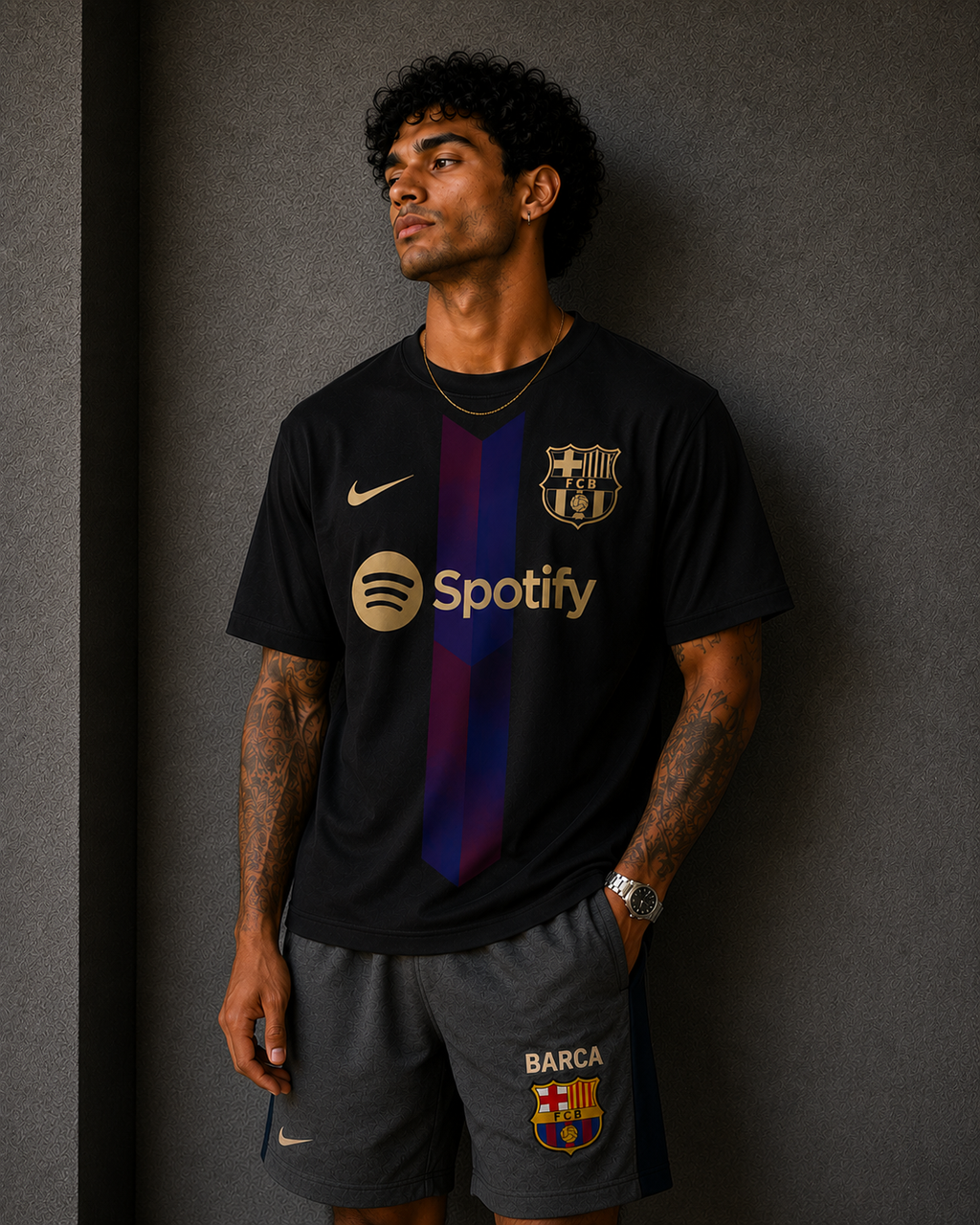 Barça Noir Gold Stripe T-Shirt