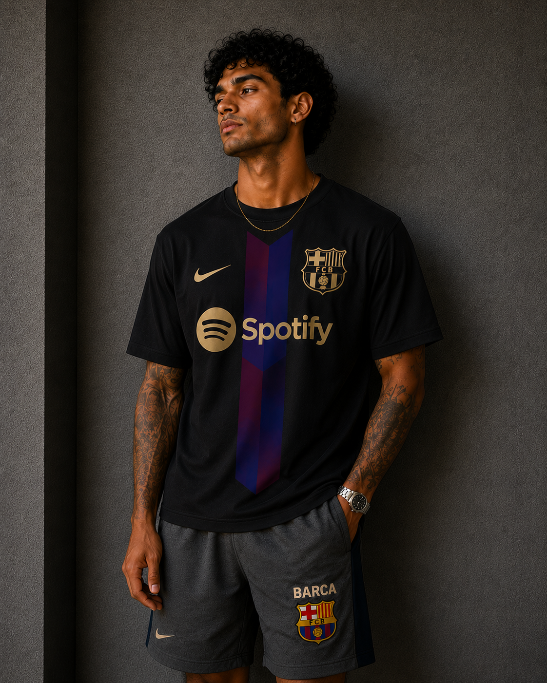 Barça Noir Gold Stripe T-Shirt
