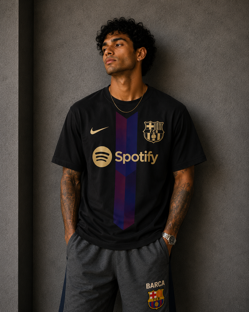 Barça Noir Gold Stripe T-Shirt