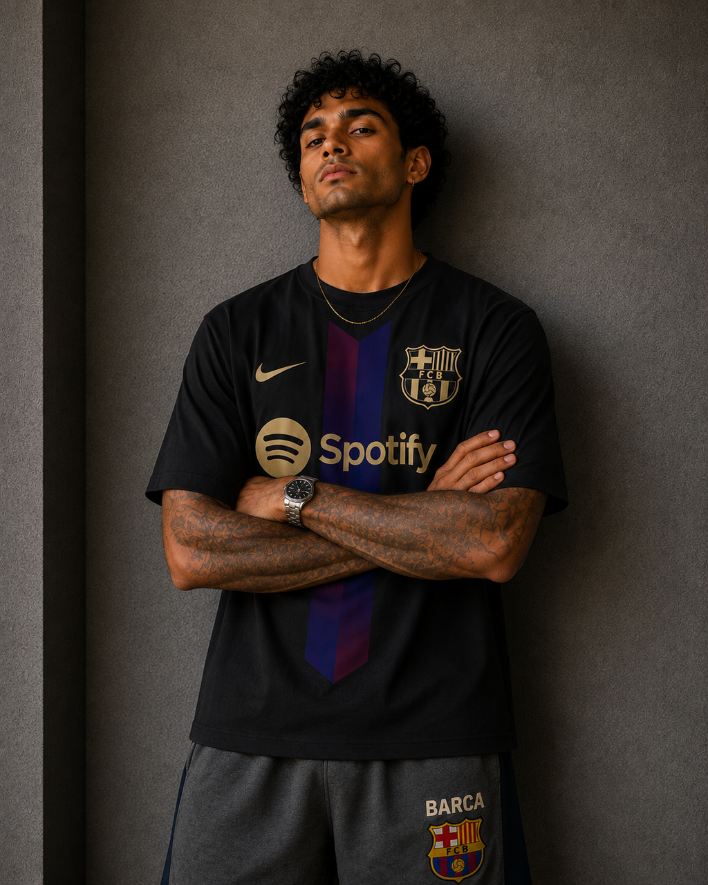 Barça Noir Gold Stripe T-Shirt