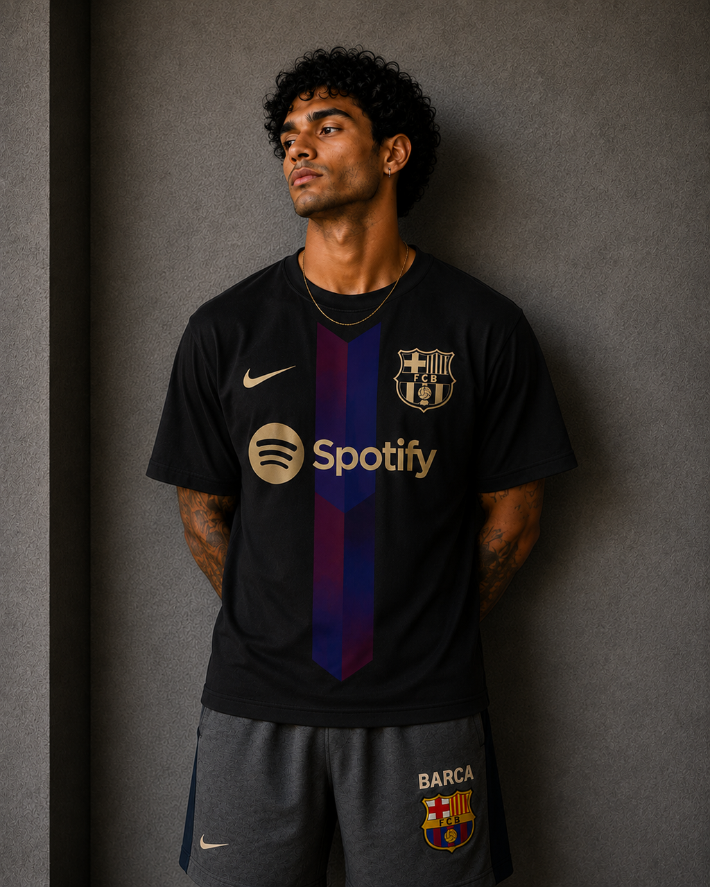 Barça Noir Gold Stripe T-Shirt